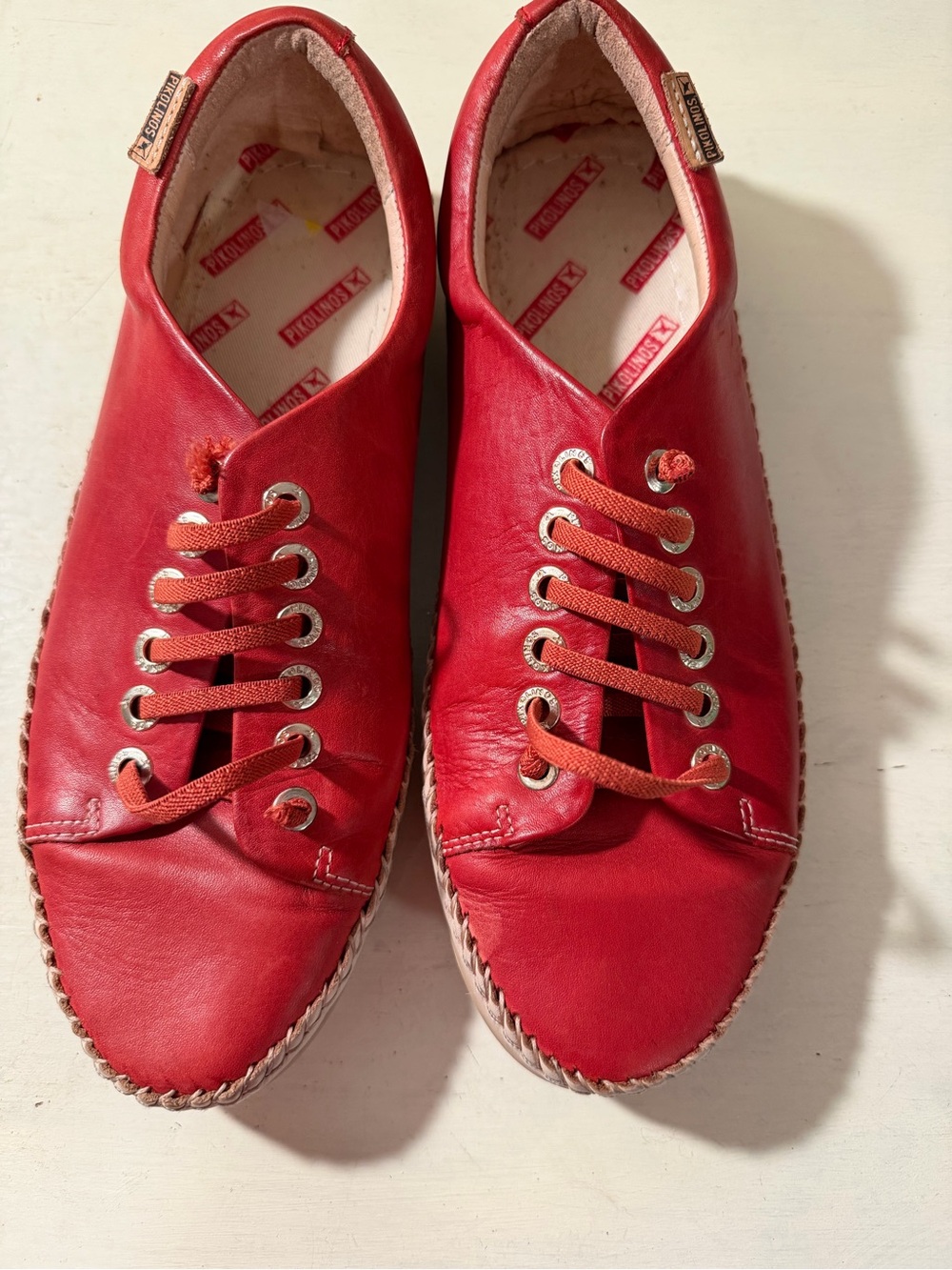 PIKOLINOS Red Leather Lace-Up Moccasin Sneakers